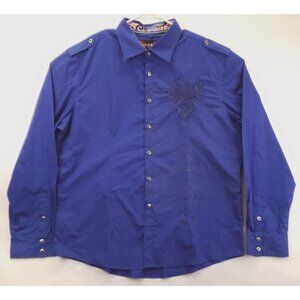 House of Lords Shirt Mens 4XL Blue Gemstones 100% Cotton Flip Cuffs Button-Up